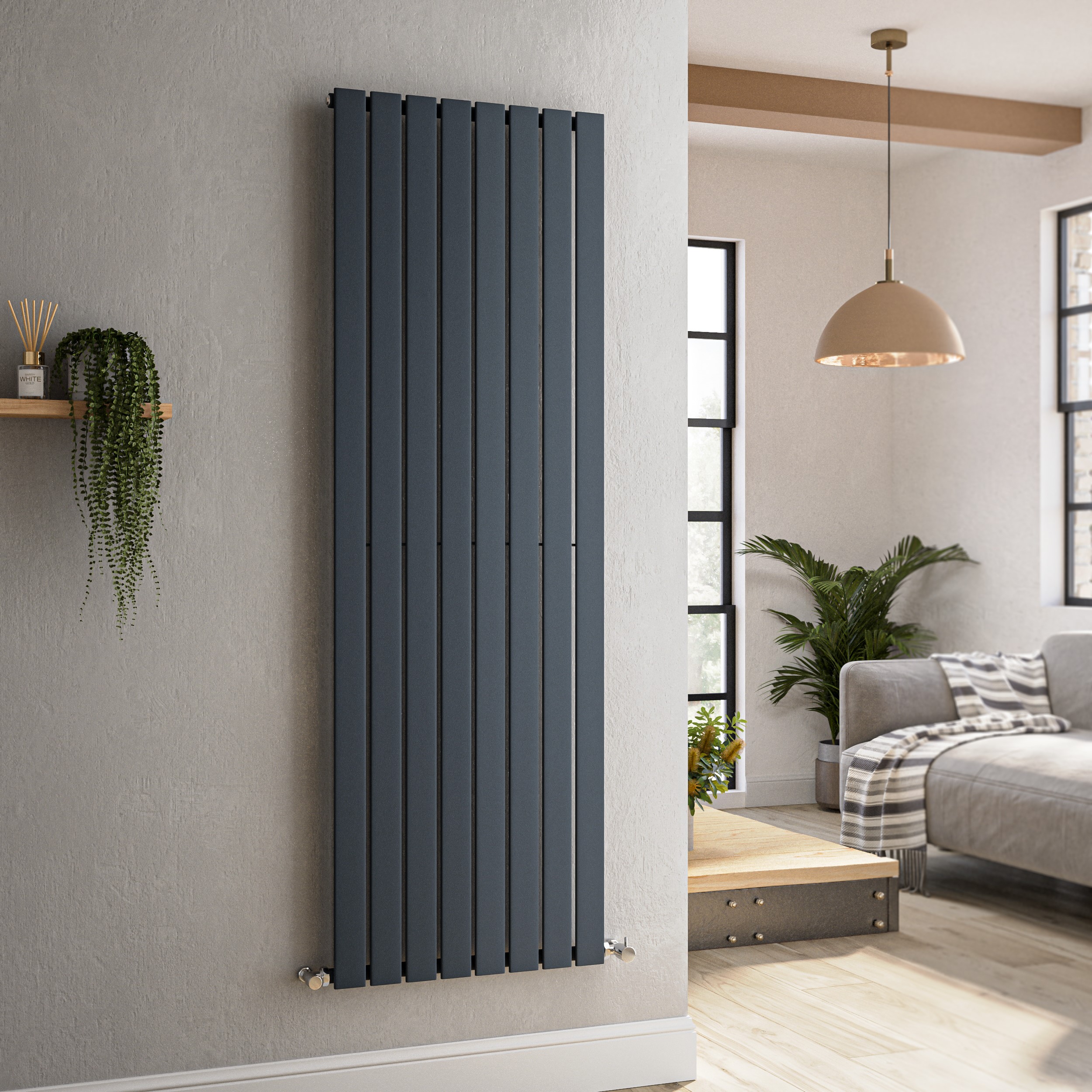 Riace  Vertical Flat Designer Radiator 1600X544mm Single Panel 3256 Btu VS8-1600-DGCF