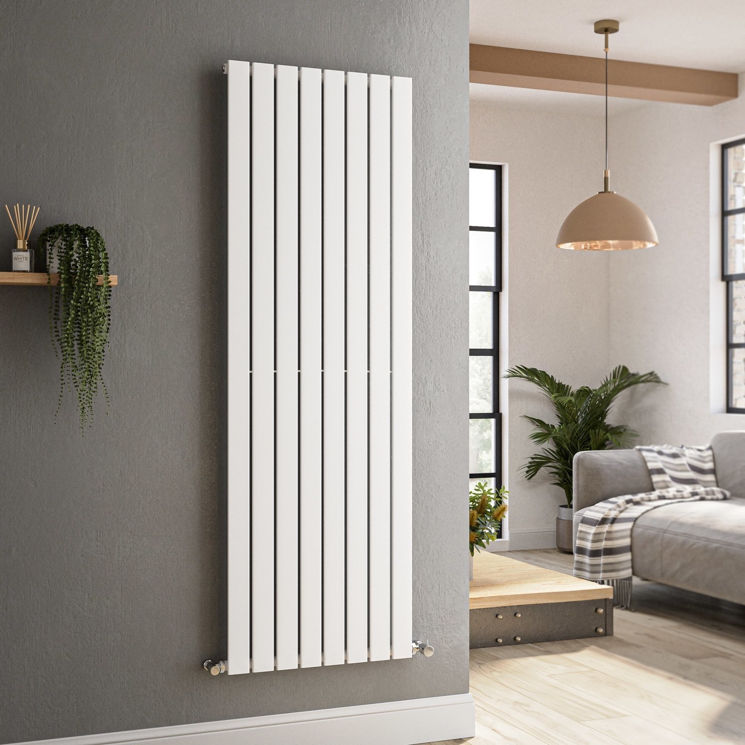 Riace  Vertical Flat Designer Radiator 1600X544mm Single Panel 3256 Btu VS8-1600-WCF
