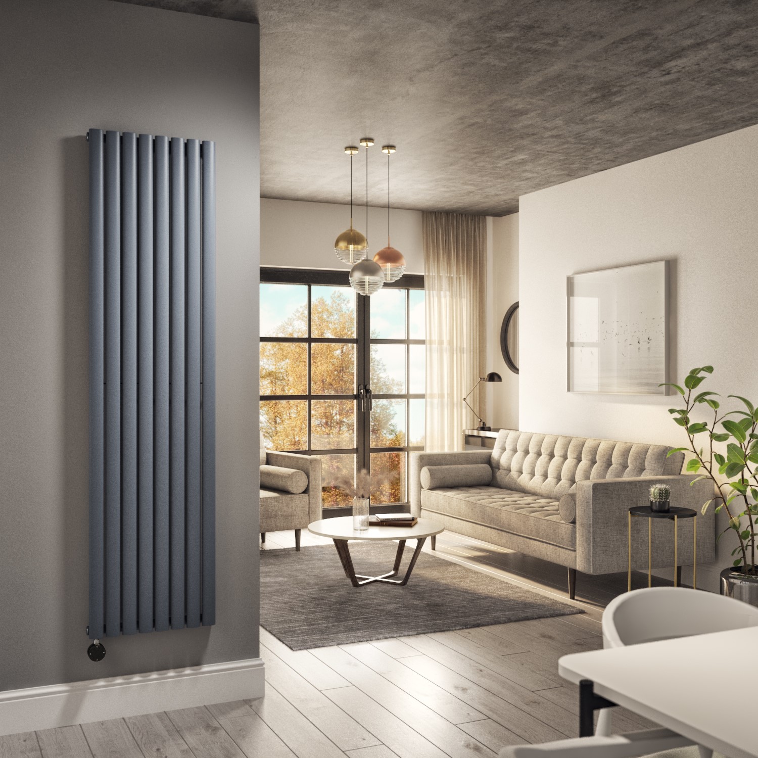 Electriq Anthracite Vertical Smart Electric Radiator With Wi-Fi Thermostat 2400W H1800xw472mm Bathroom Safe VS8-1800-2.4DGW