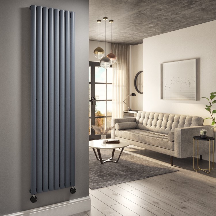 Refurbished Anthracite Electric Vertical Designer Radiator 2.4kW with Wifi Thermostat - H1800xW472mm - IPX4 Bathroom Safe