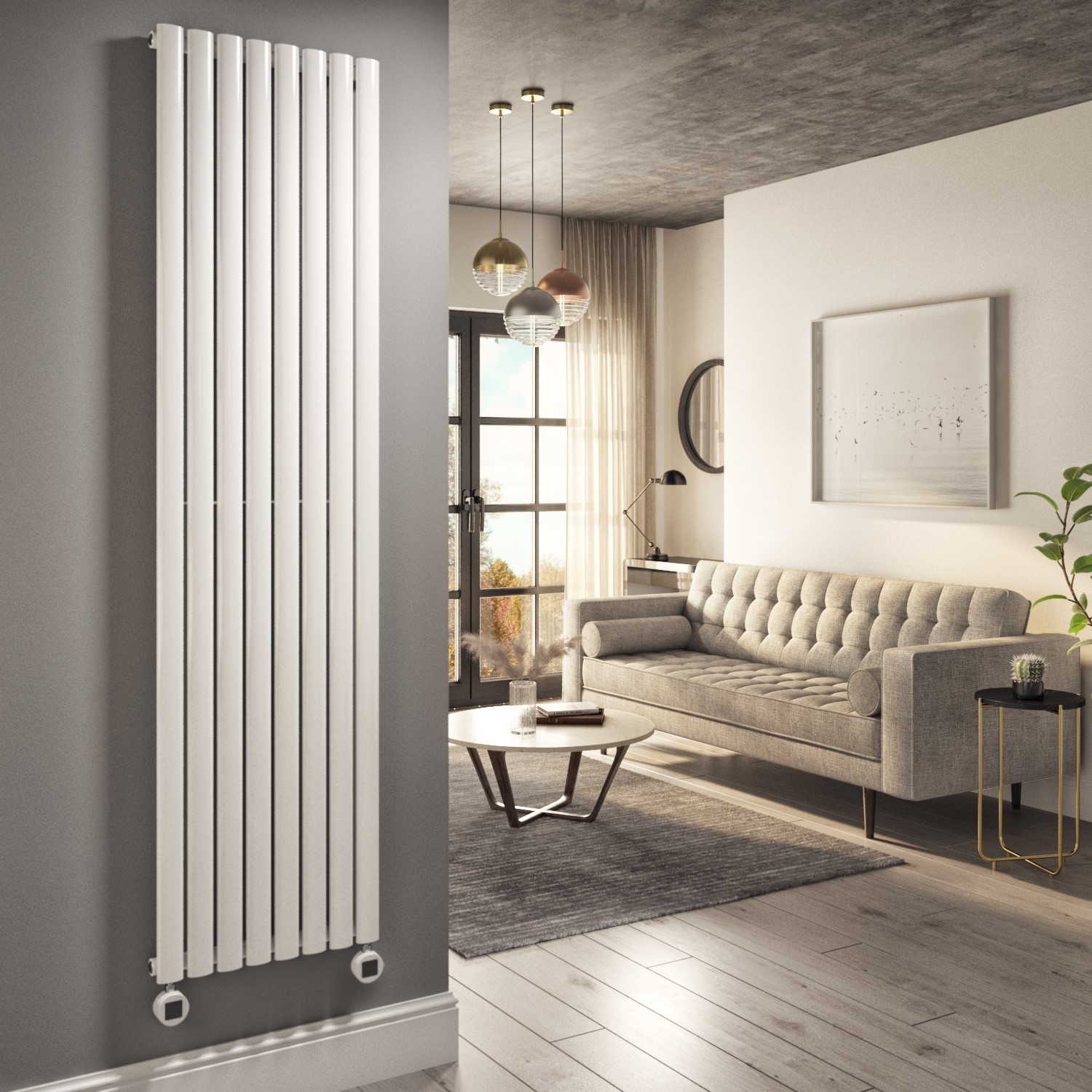 Electriq  Vertical Smart Electric Radiator With Wi-Fi Thermostat 2400W H1800xw472mm Bathroom Safe VS8-1800-2.4WW