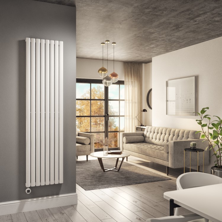 GRADE A2 - White Electric Vertical Designer Radiator 2.4kW with Wifi Thermostat - H1800xW472mm - IPX4 Bathroom Safe