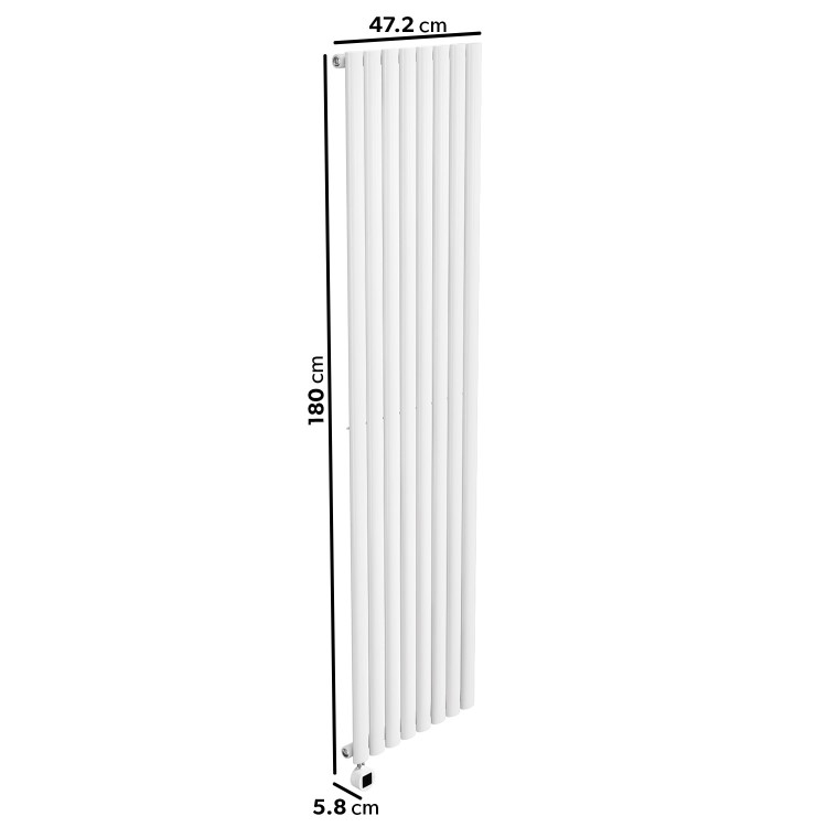 Refurbished White Electric Vertical Designer Radiator 2.4kW with Wifi Thermostat - H1800xW472mm - IPX4 Bathroom Safe