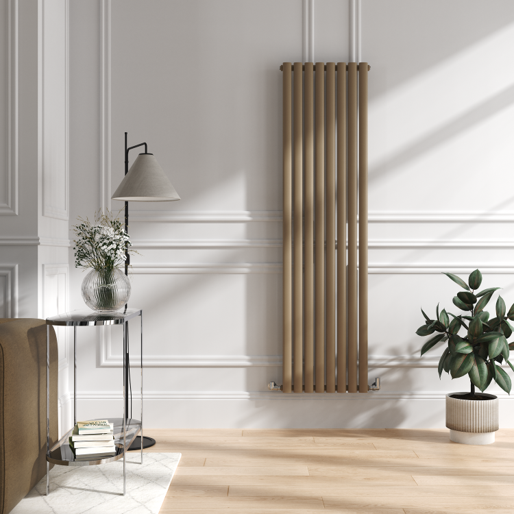 Sorrento Beige grey Vertical Oval Designer Radiator 1800x472mm Single Panel 3373 BTU