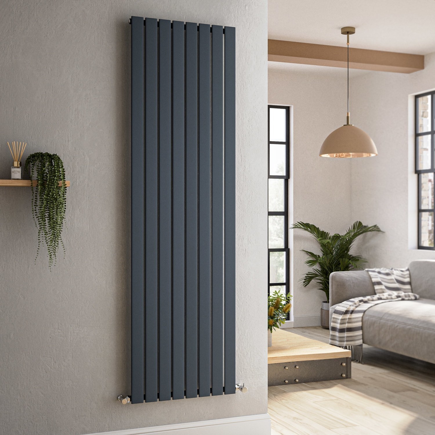 Riace  Vertical Flat Designer Radiator 1800X544mm Single Panel 3607 Btu VS8-1800-DGCF