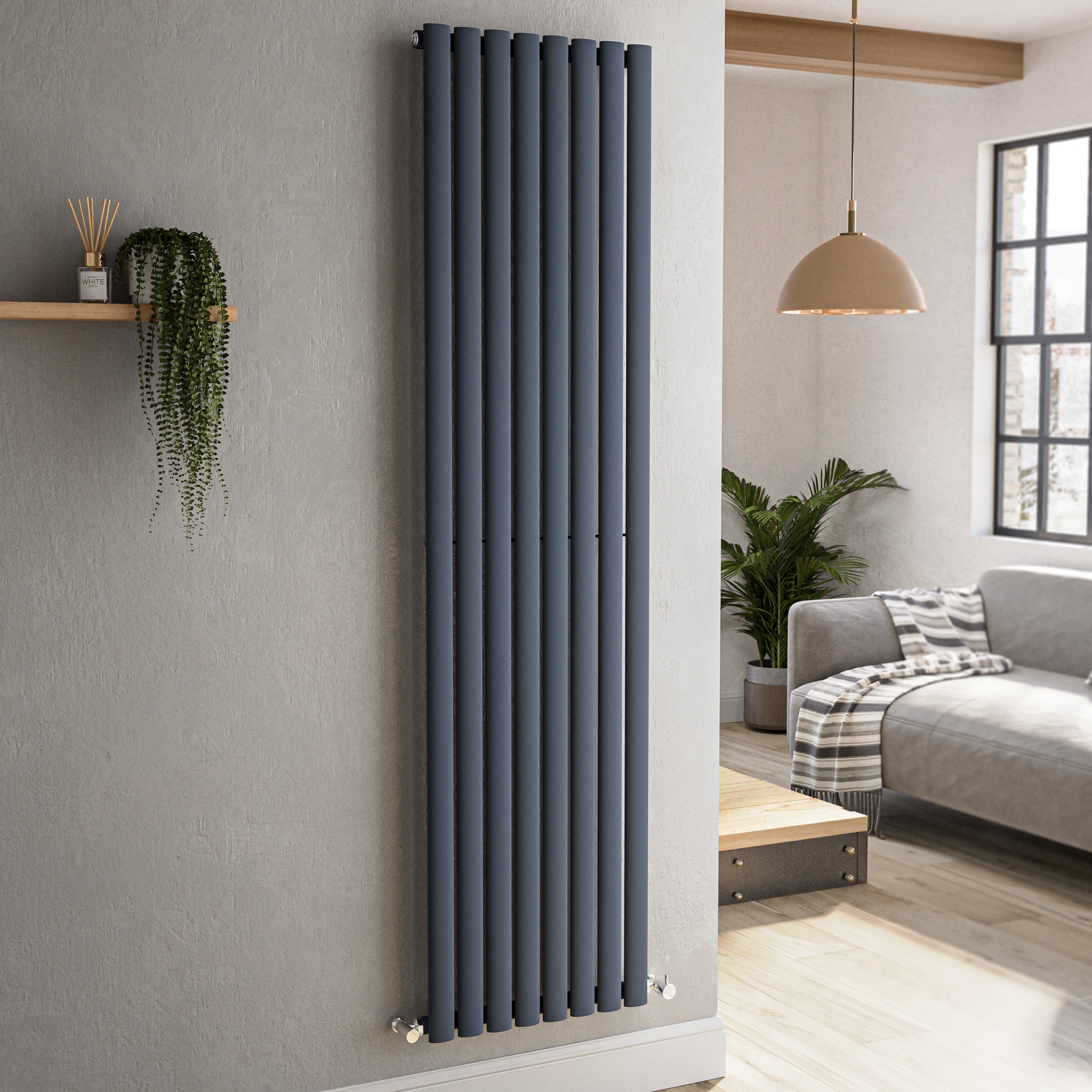 Vertical Oval Designer Radiator 1800x472mm Single Panel 3373 BTU