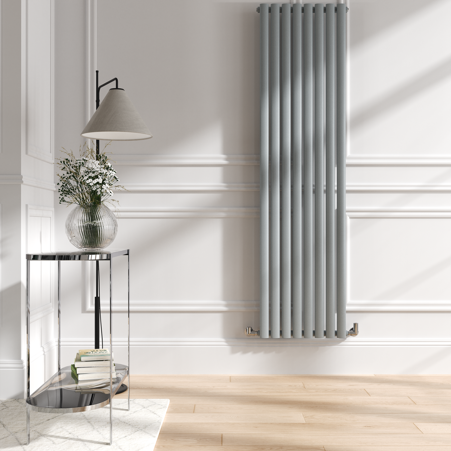Sorrento Salt & Pepper Vertical Oval Designer Radiator 1800X472mm Single Panel 3373 Btu VS8-1800-SPCO
