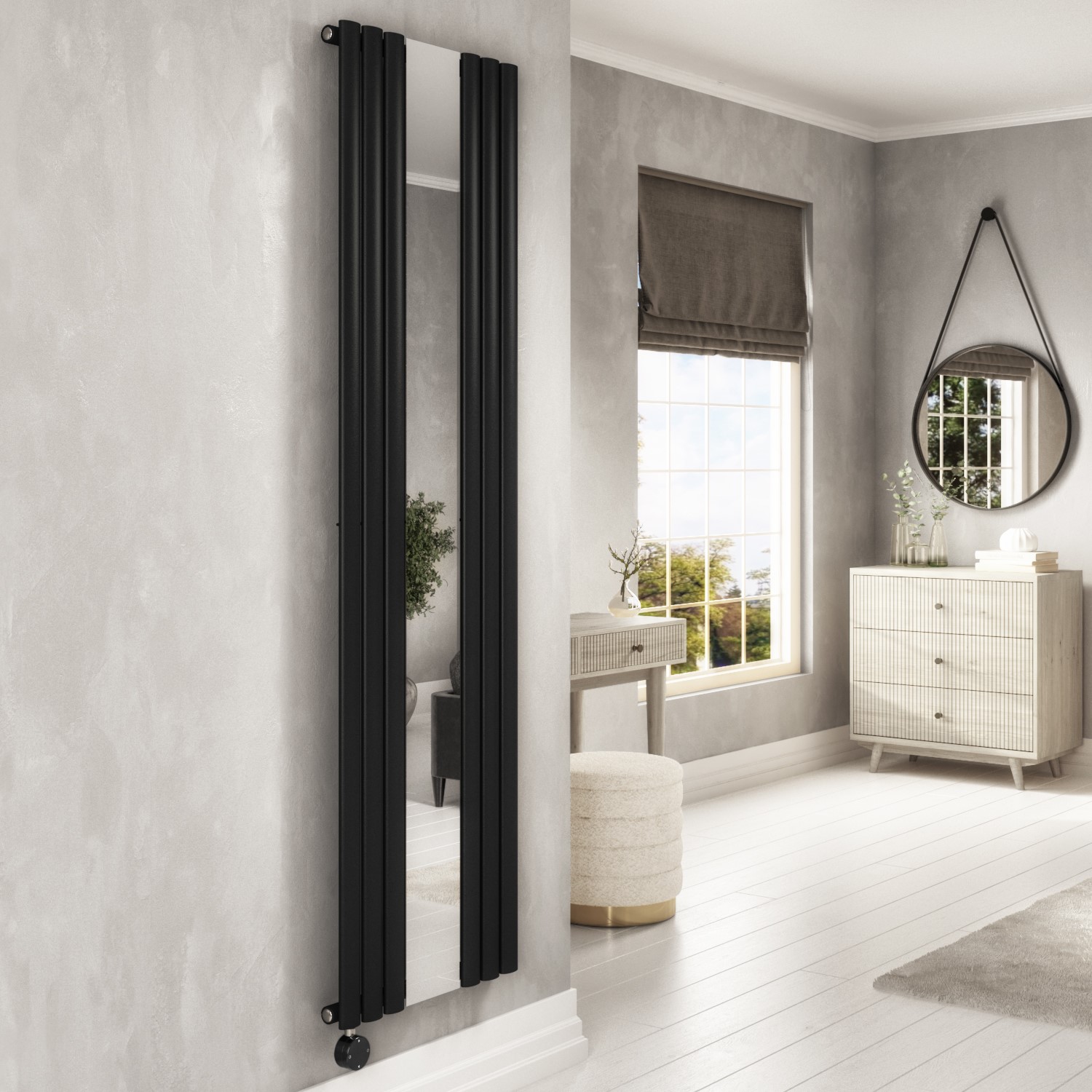 Midnight Vertical Smart Smart Electric Radiator Mirror 1200W H1800xW500mm Bathroom Safe