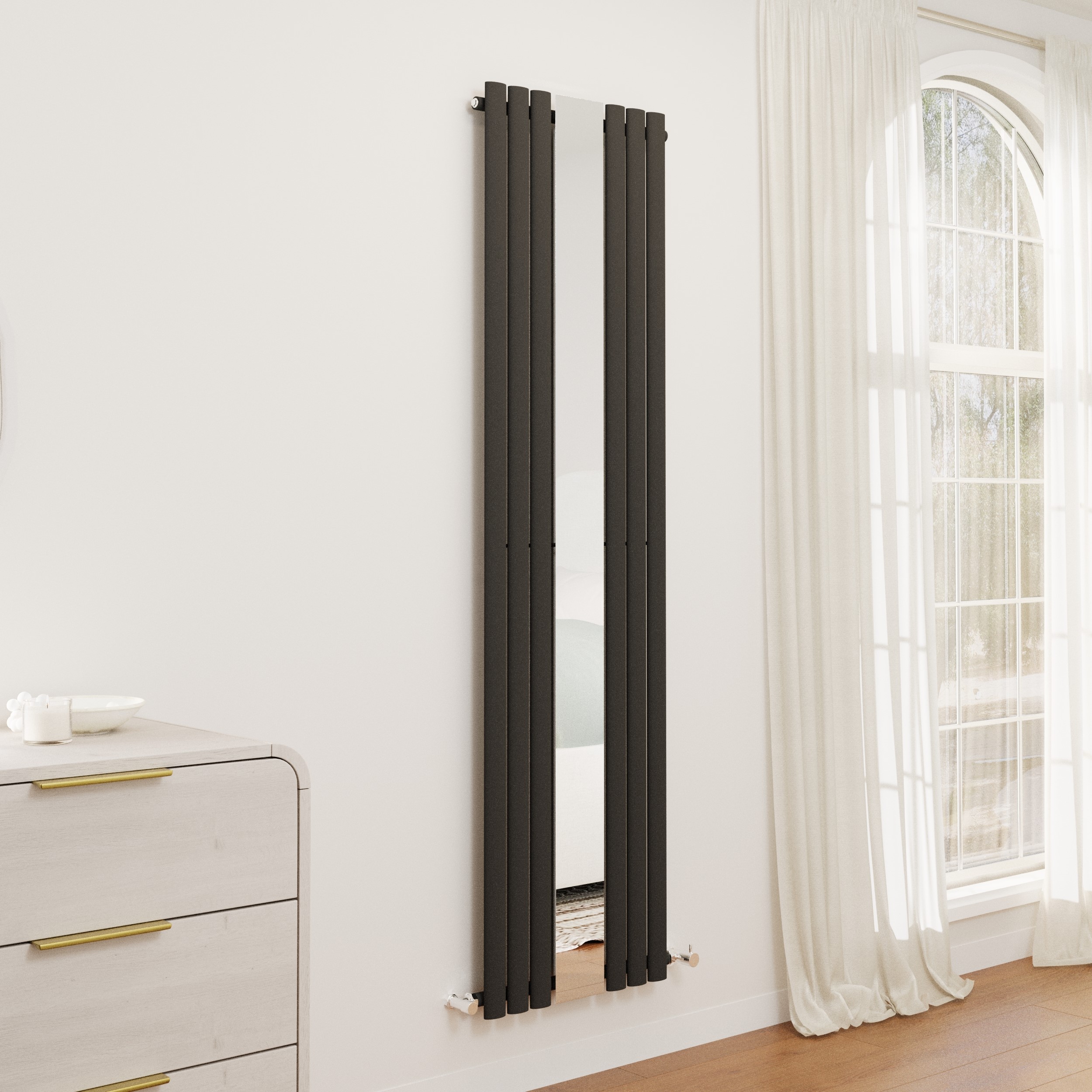 Midnight Vertical Oval Designer Radiator Mirror 1800x500mm Single Panel 2680 BTU