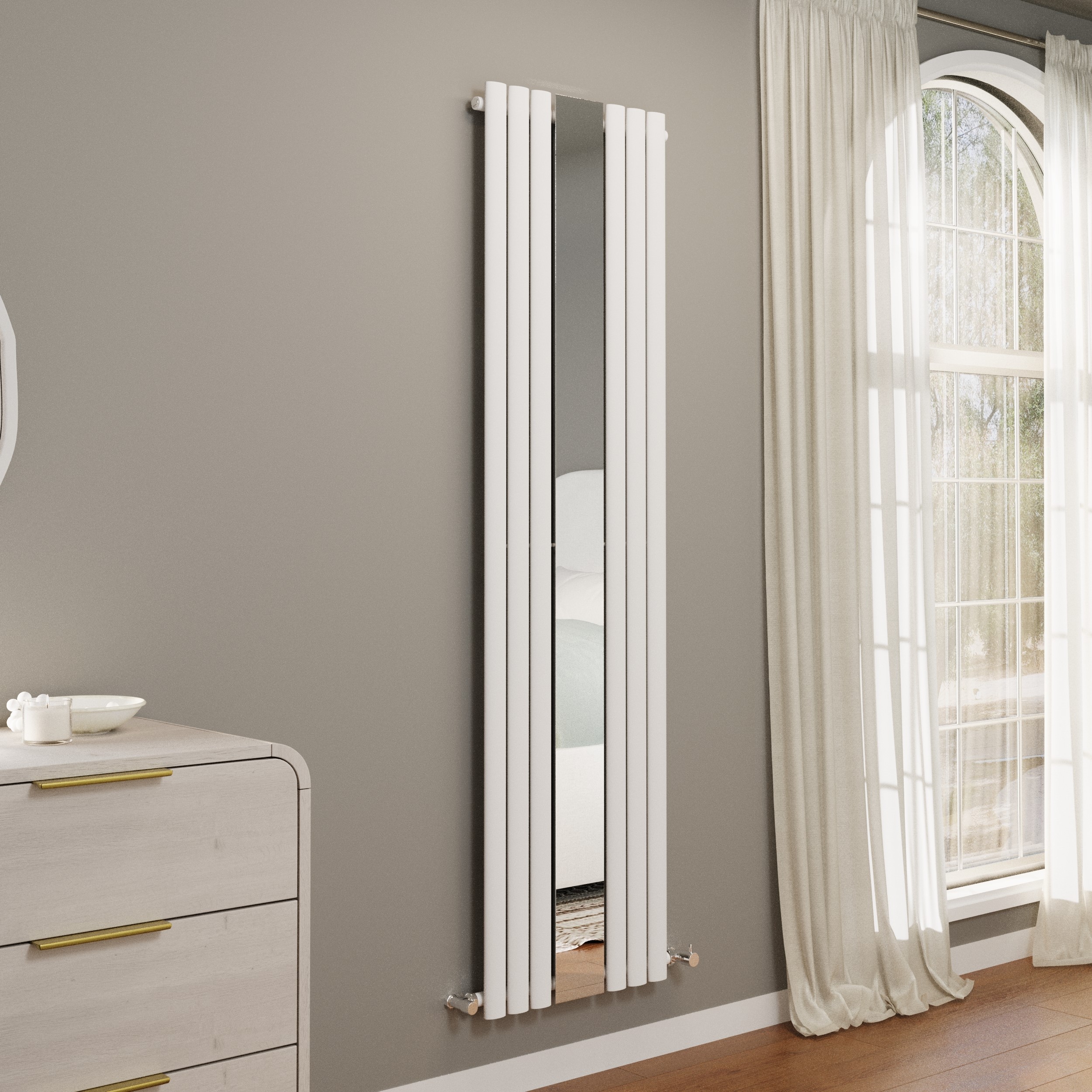 Vertical Oval Designer Radiator Mirror 1800x500mm Single Panel 2680 BTU