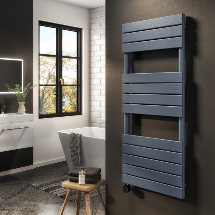 Anthracite Flat Panel Smart Electric Towel Radiator with Wi-Fi Thermostat - 1kW - H1200xW500mm - Bathroom Safe