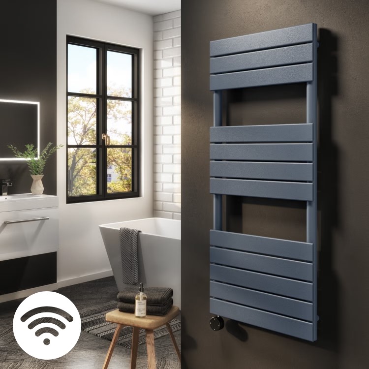 Anthracite Flat Panel Smart Electric Towel Radiator with Wi-Fi Thermostat - 1kW - H1200xW500mm - Bathroom Safe