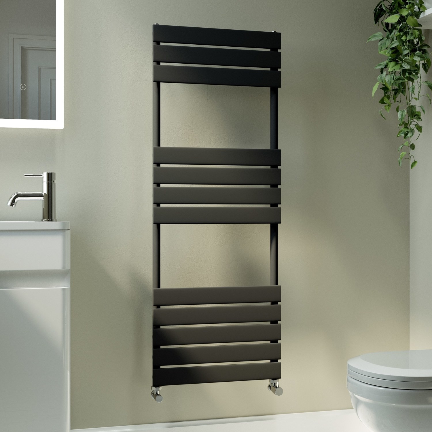 Riace Midnight  Vertical Flat Towel Radiator 1200X450mm Single Panel 1621 Btu VSTR12-1200-450BCF