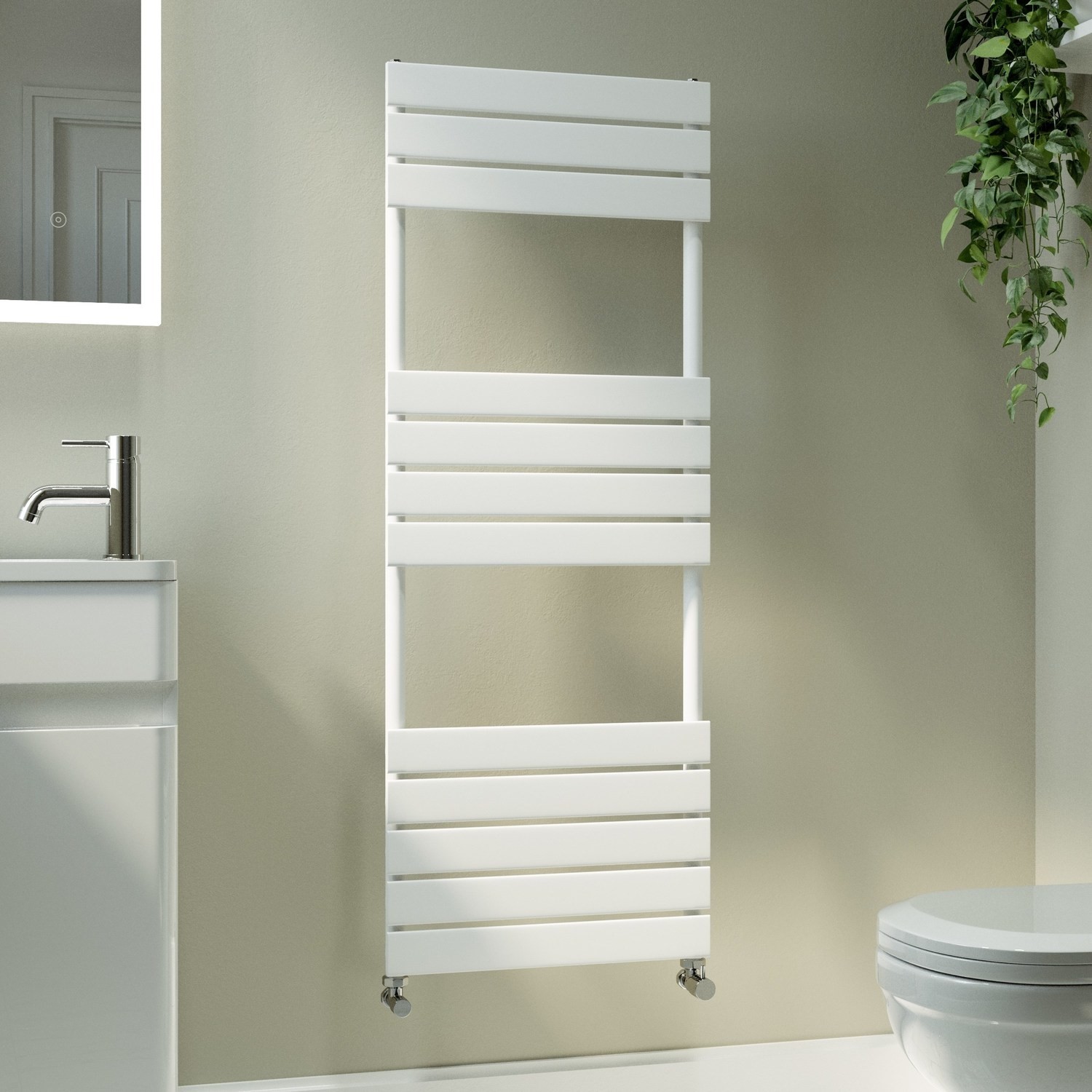 Riace  Vertical Flat Towel Radiator 1200X450mm Single Panel 1621 Btu VSTR12-1200-450WCF