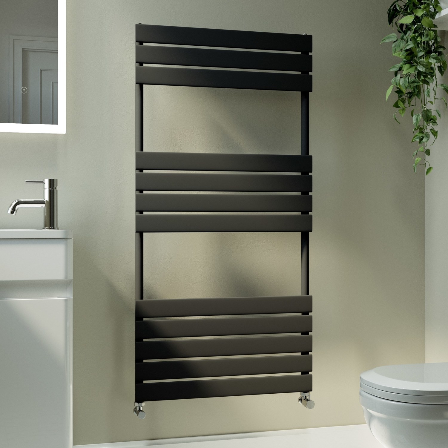 Midnight Vertical Flat Towel Radiator 1200x600mm Single Panel 2034 BTU