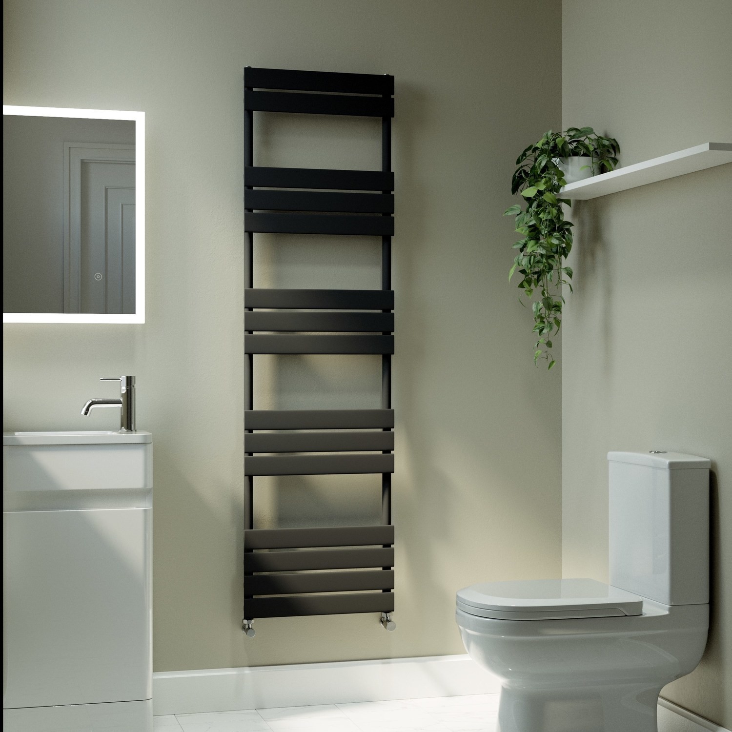 Riace Midnight  Vertical Flat Towel Radiator 1600X450mm Single Panel 2171 Btu VSTR15-1600-450BCF