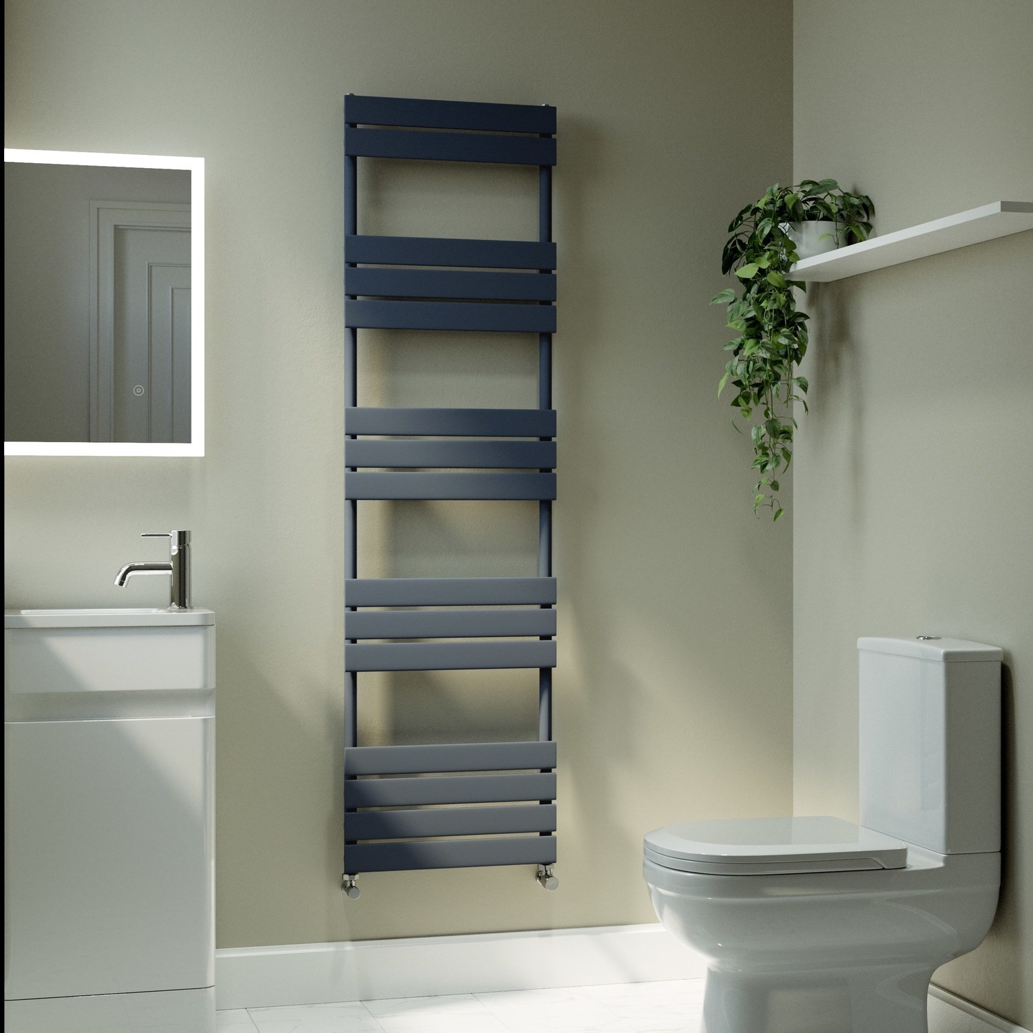 Riace  Vertical Flat Towel Radiator 1600X450mm Single Panel 2171 Btu VSTR15-1600-450DGCF