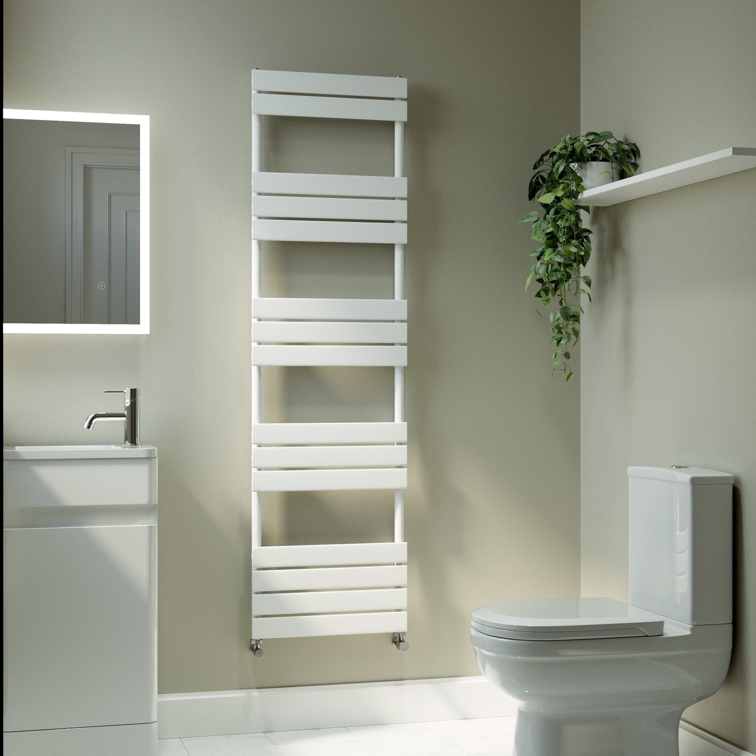 Riace  Vertical Flat Towel Radiator 1600X450mm Single Panel 2171 Btu VSTR15-1600-450WCF