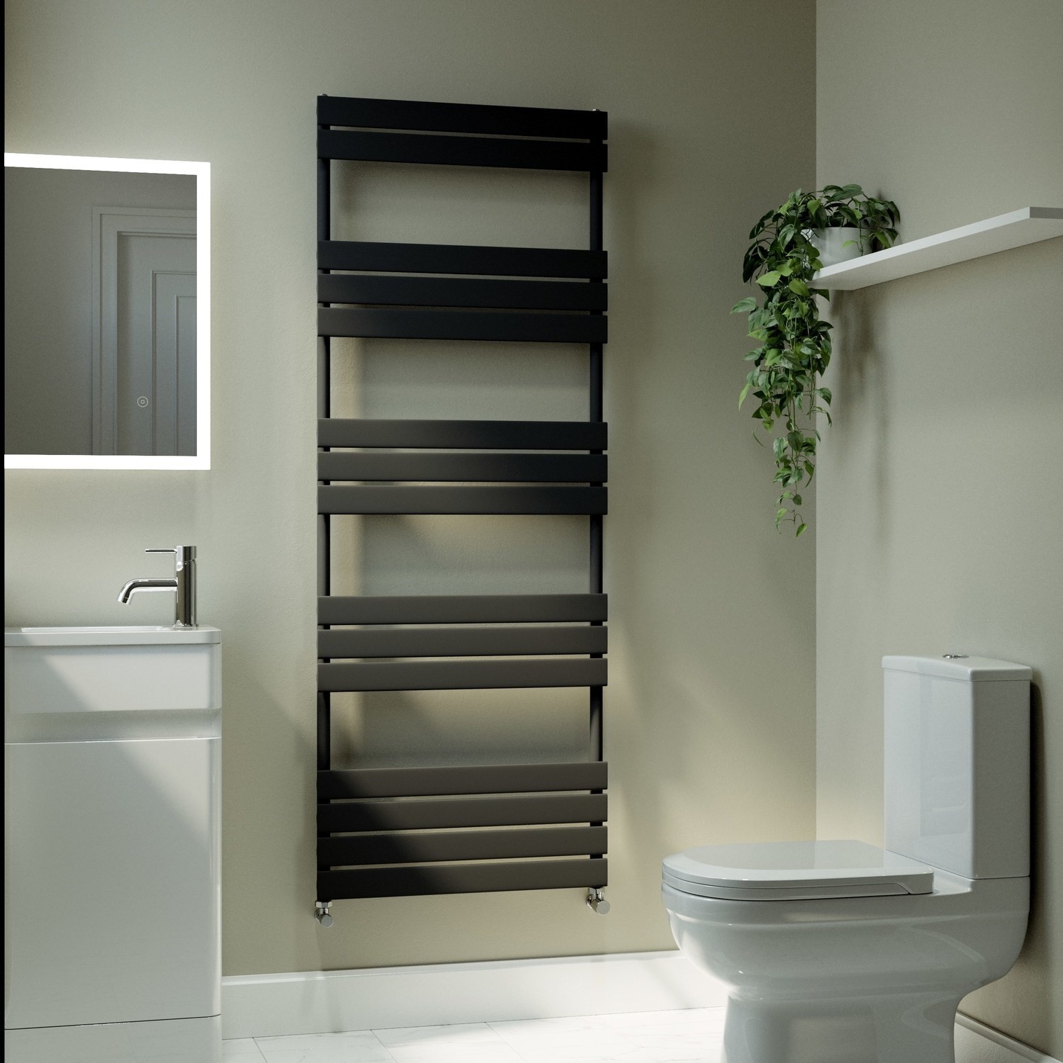 Riace Midnight  Vertical Flat Towel Radiator 1600X600mm Single Panel 2742 Btu VSTR15-1600-600BCF
