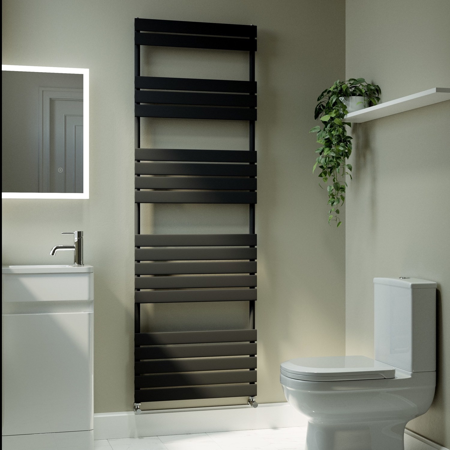 Riace Midnight  Vertical Flat Towel Radiator 1800X600mm Single Panel 3135 Btu VSTR19-1800-600BCF
