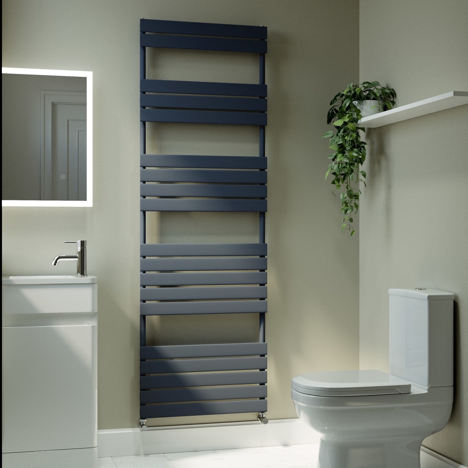 Riace  Vertical Flat Towel Radiator 1800X600mm Single Panel 3135 Btu VSTR19-1800-600DGCF