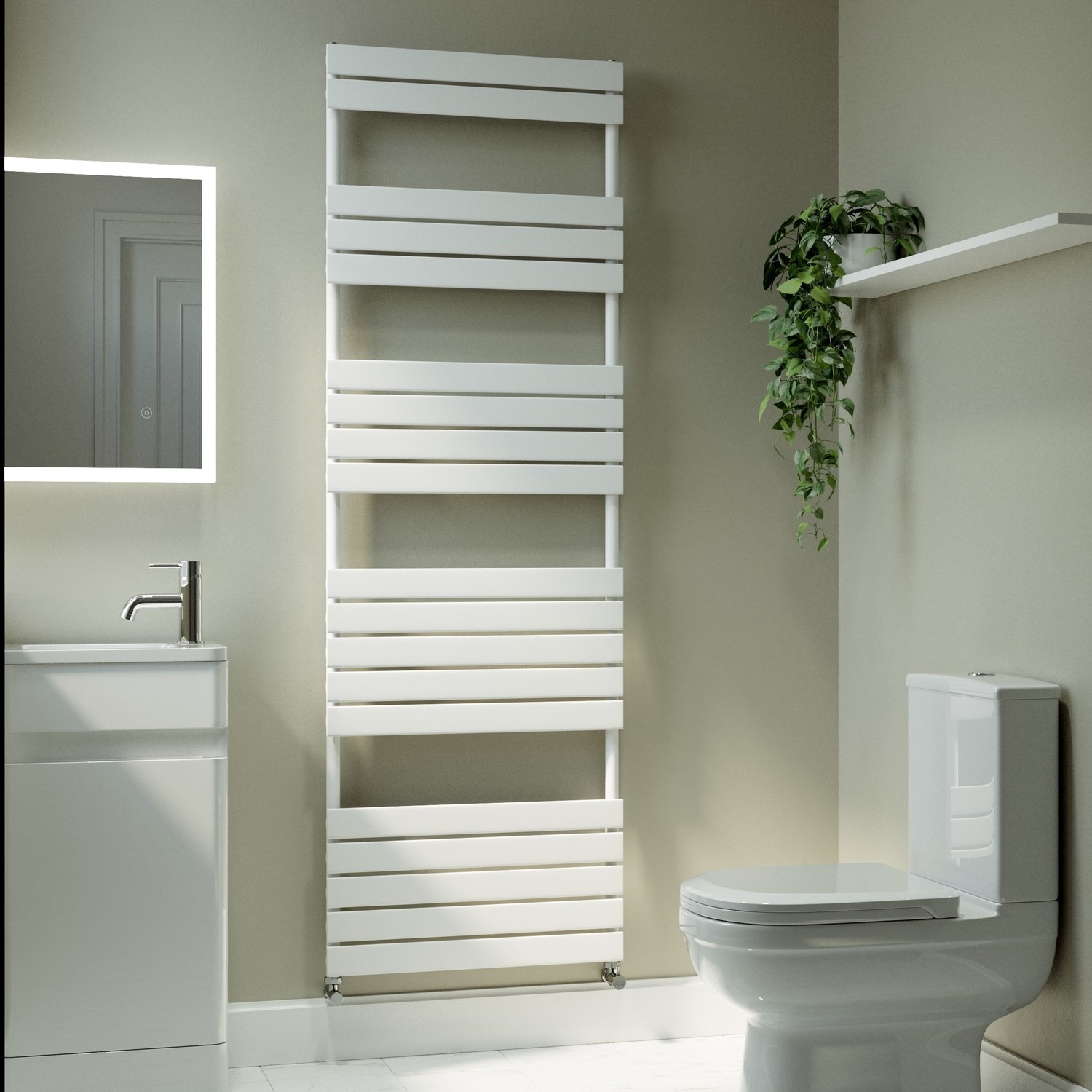 Riace  Vertical Flat Towel Radiator 1800X600mm Single Panel 3135 Btu VSTR19-1800-600WCF