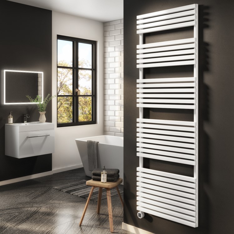 White Smart Electric Towel Radiator with Wi-Fi Thermostat - 1.2kW - H1800xW600mm - Bathroom Safe