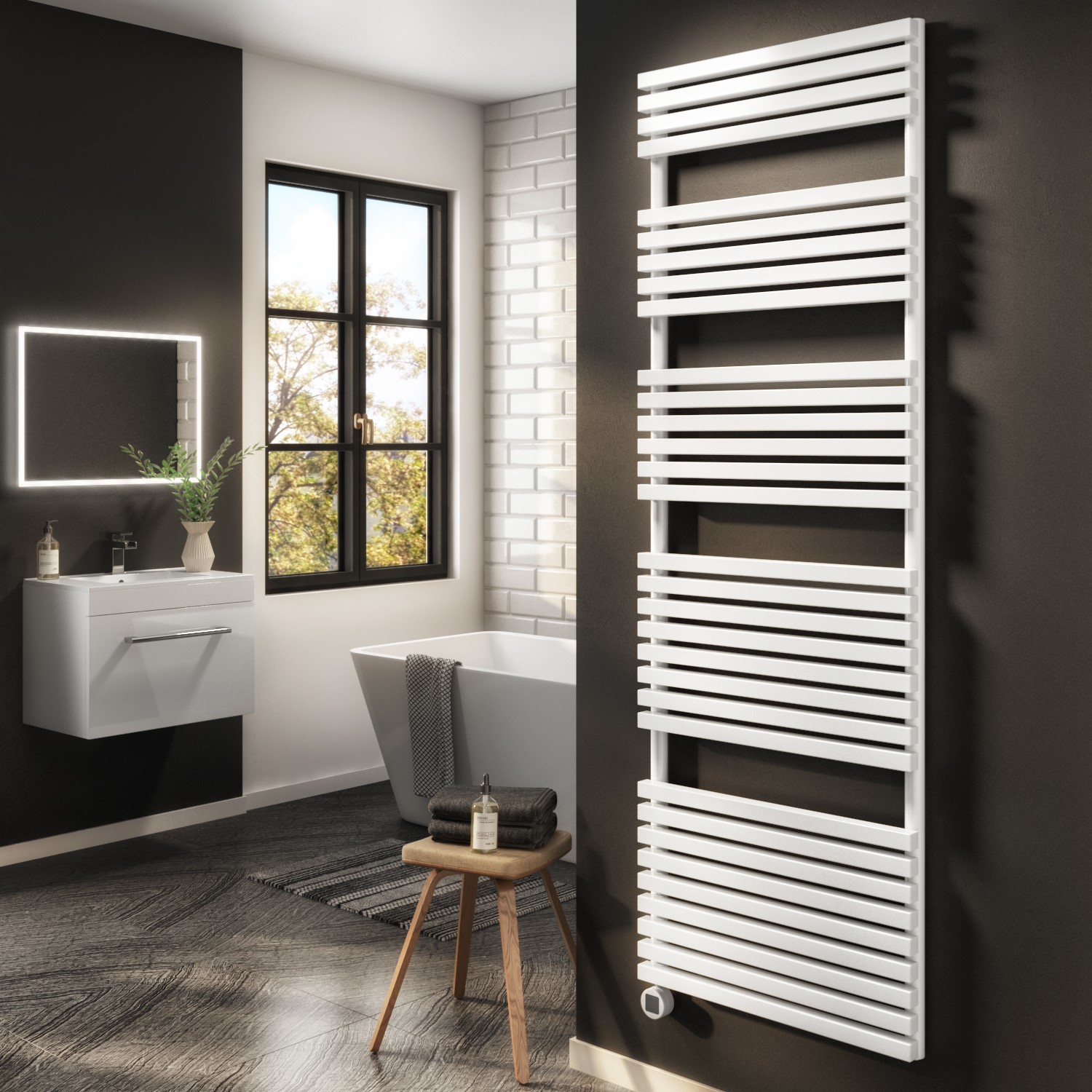 Smart Electric Towel Radiator Wi Fi Thermostat 1200W H1800xW600mm Bathroom Safe