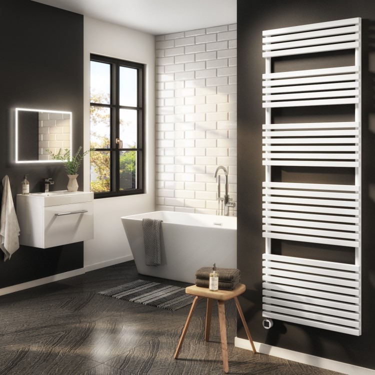 White Smart Electric Towel Radiator with Wi-Fi Thermostat - 1.2kW - H1800xW600mm - Bathroom Safe