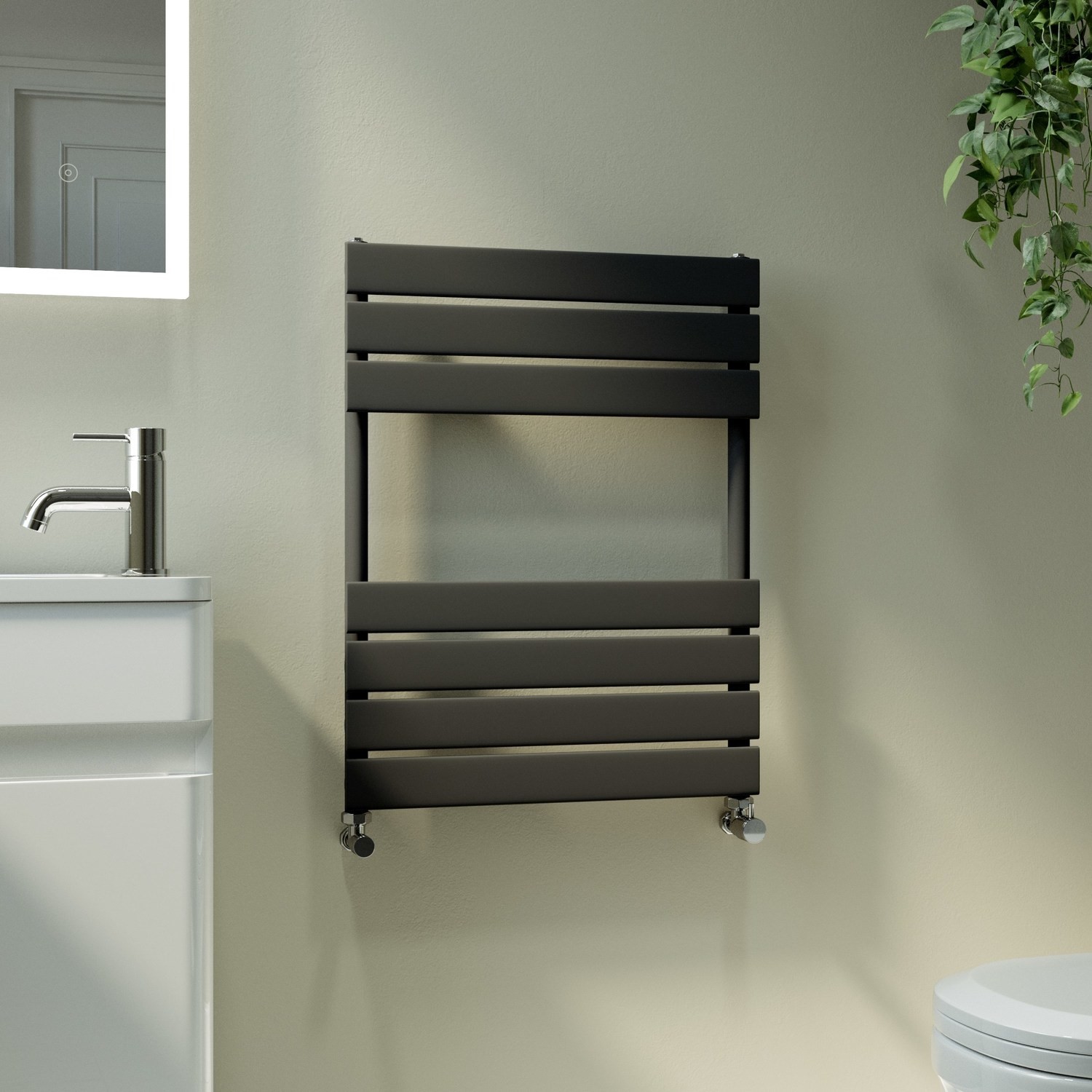 Riace Midnight  Vertical Flat Towel Radiator 650X500mm Single Panel 1018 Btu VSTR7-650-500BCF