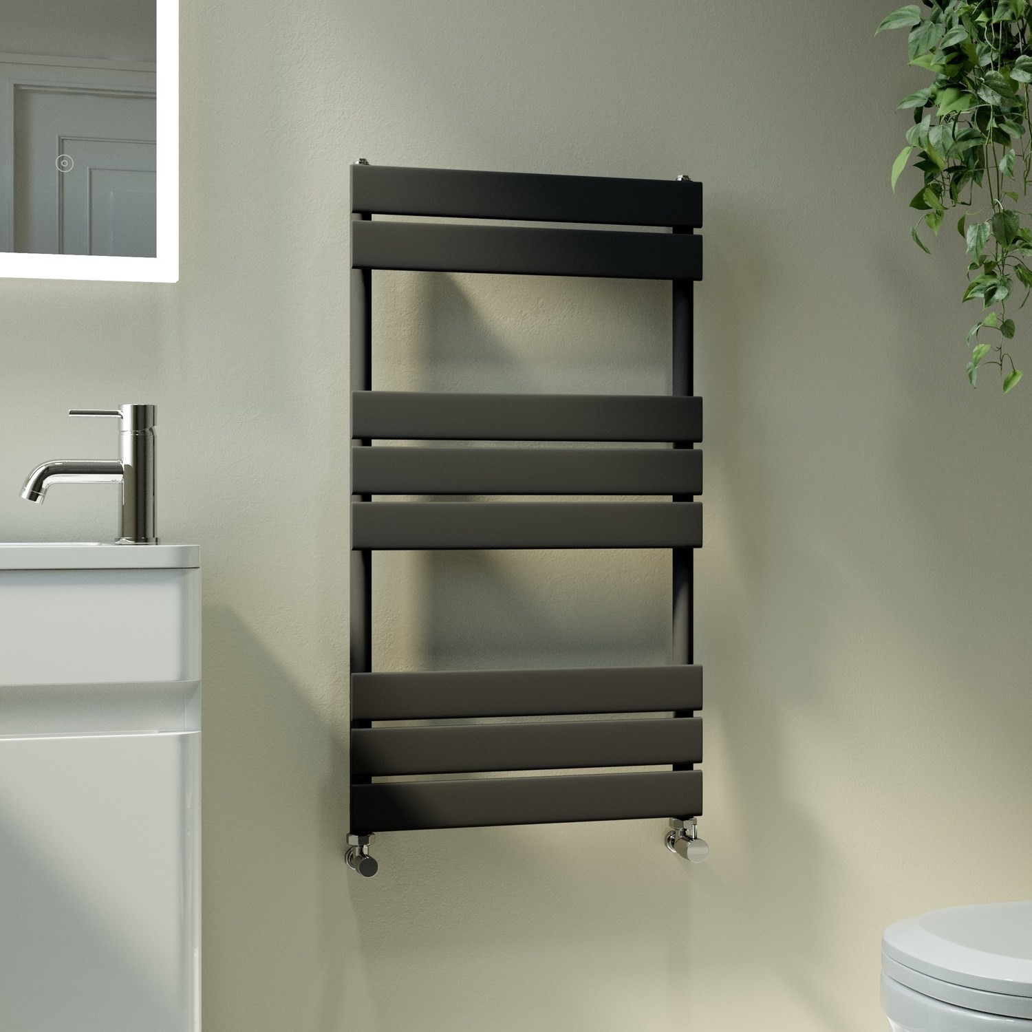 Riace Midnight  Vertical Flat Towel Radiator 800X450mm Single Panel 1120 Btu VSTR8-800-450BCF
