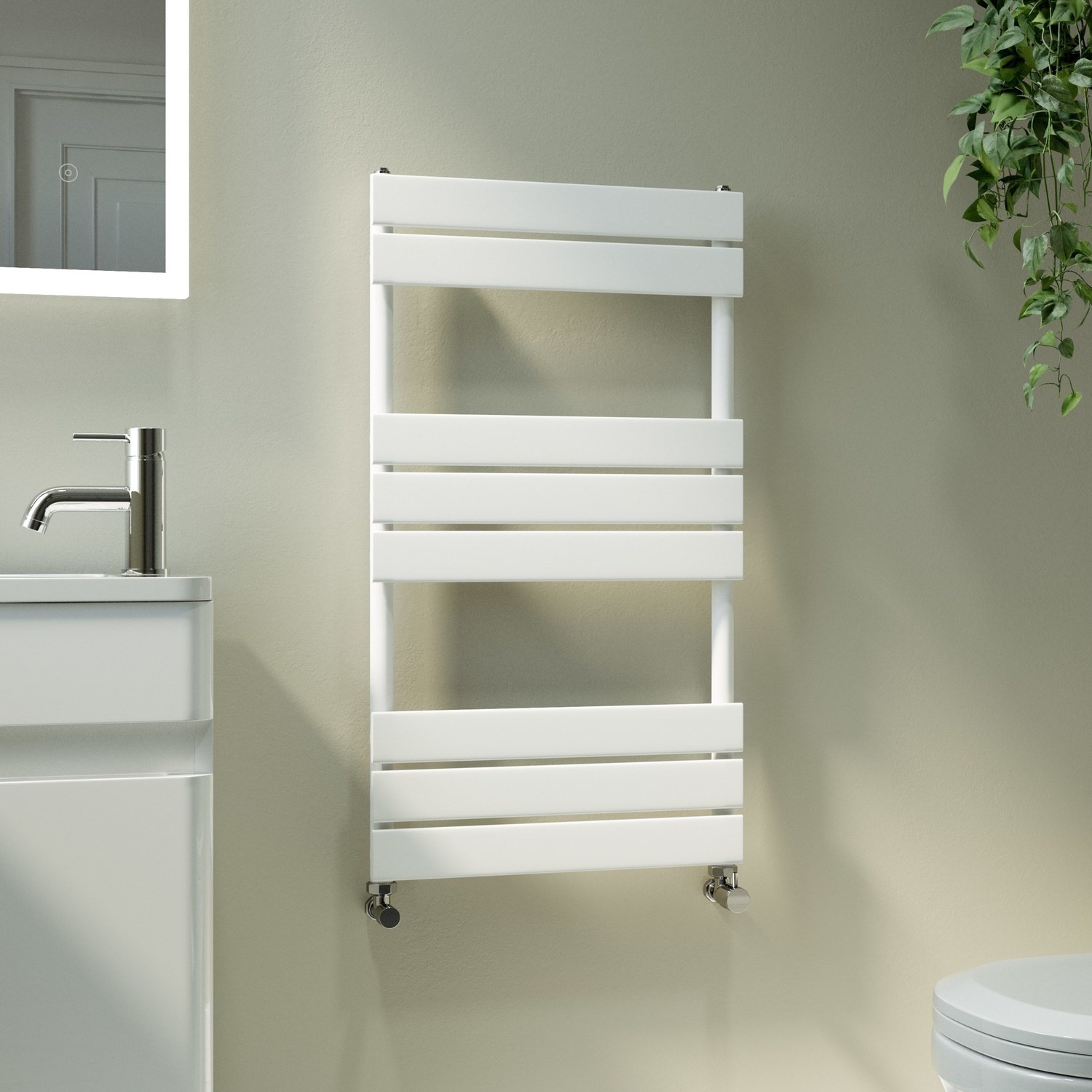 Riace  Vertical Flat Towel Rail Radiator 800X450mm Single Panel 1120 Btu VSTR8-800-450WCF