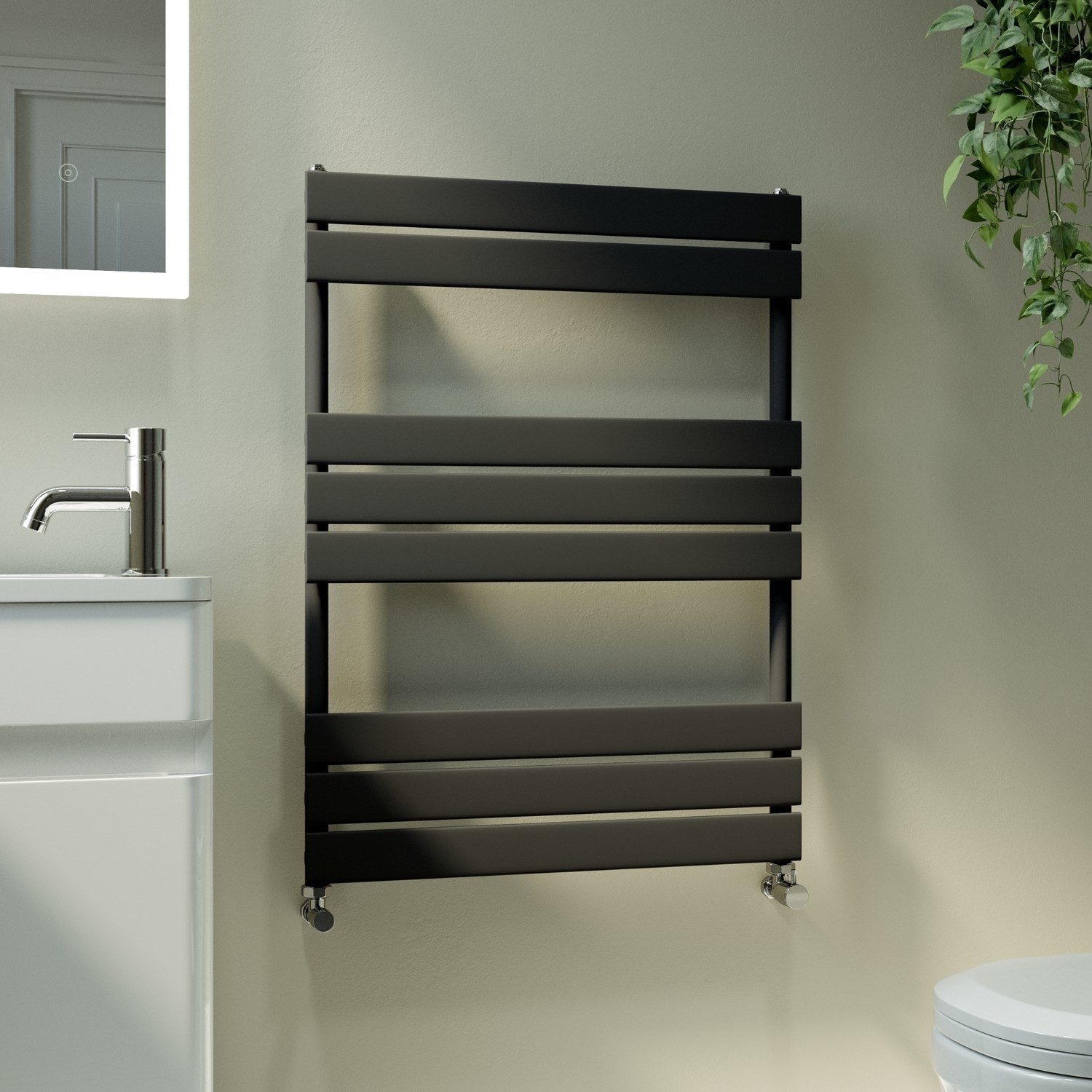 Riace Midnight  Vertical Flat Towel Rail Radiator 800X600mm Single Panel 1406 Btu VSTR8-800-600BCF