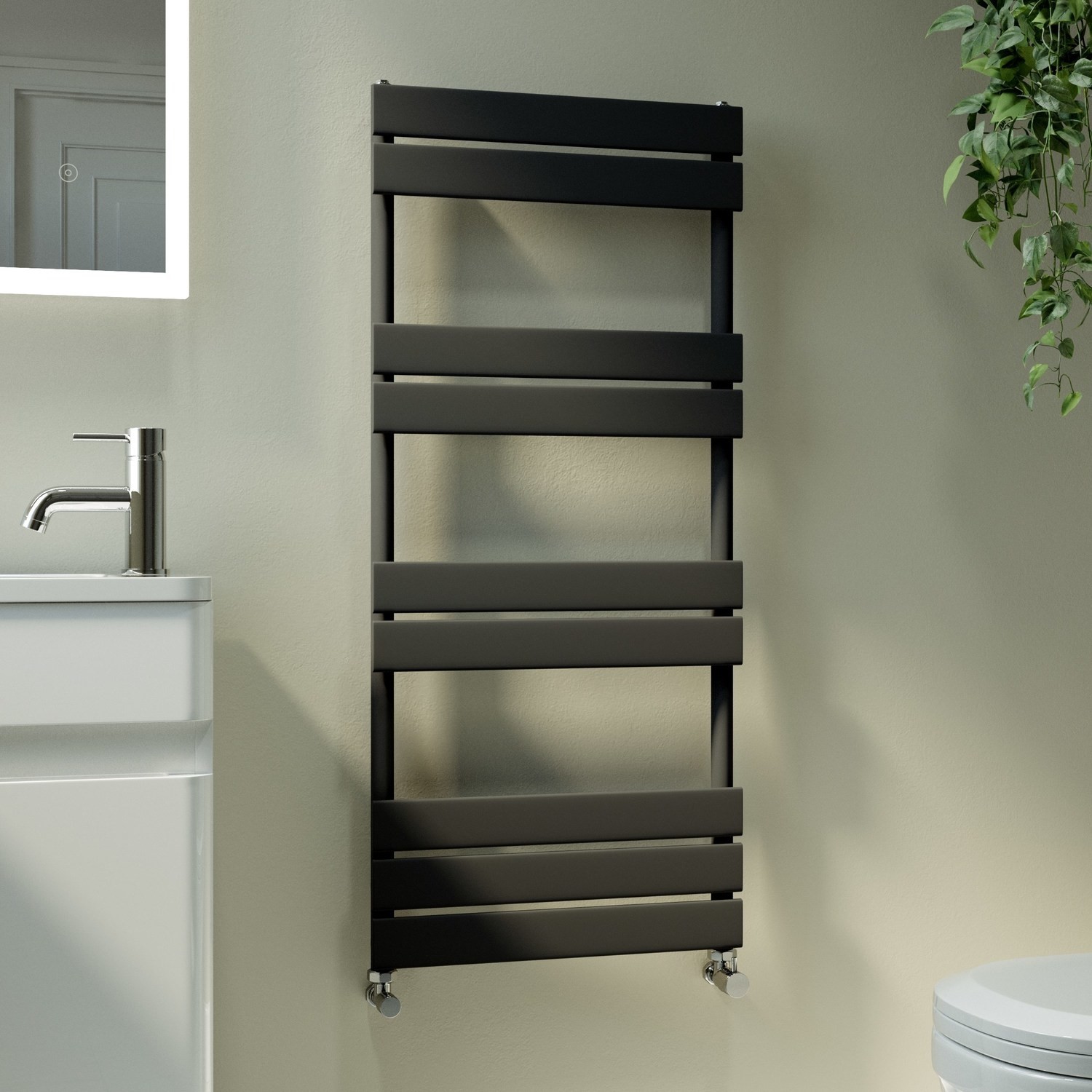 Midnight Vertical Flat Towel Rail Radiator 1000x450mm Single Panel 1365 BTU