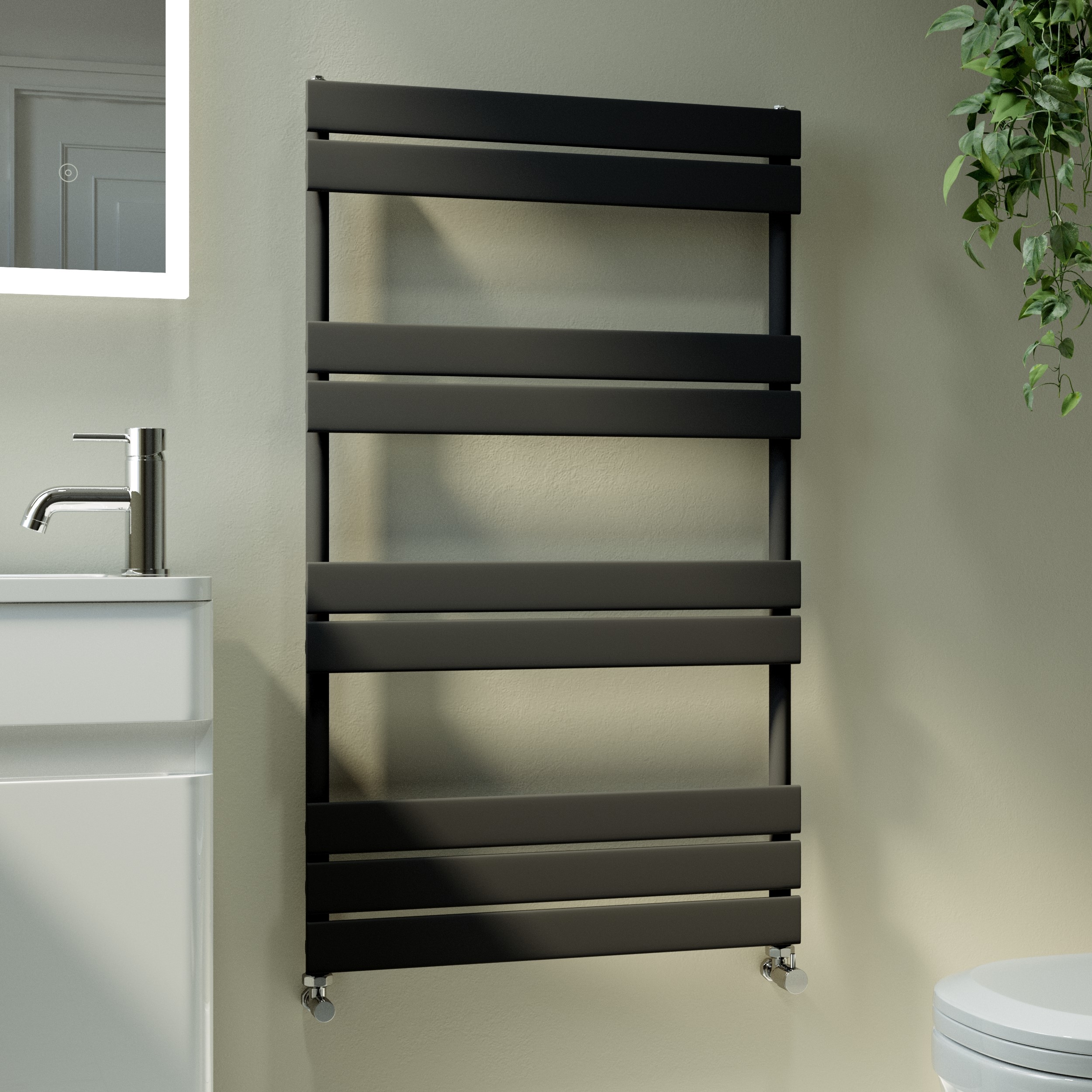 Midnight Vertical Flat Towel Rail Radiator 1000x600mm Single Panel 1712 BTU
