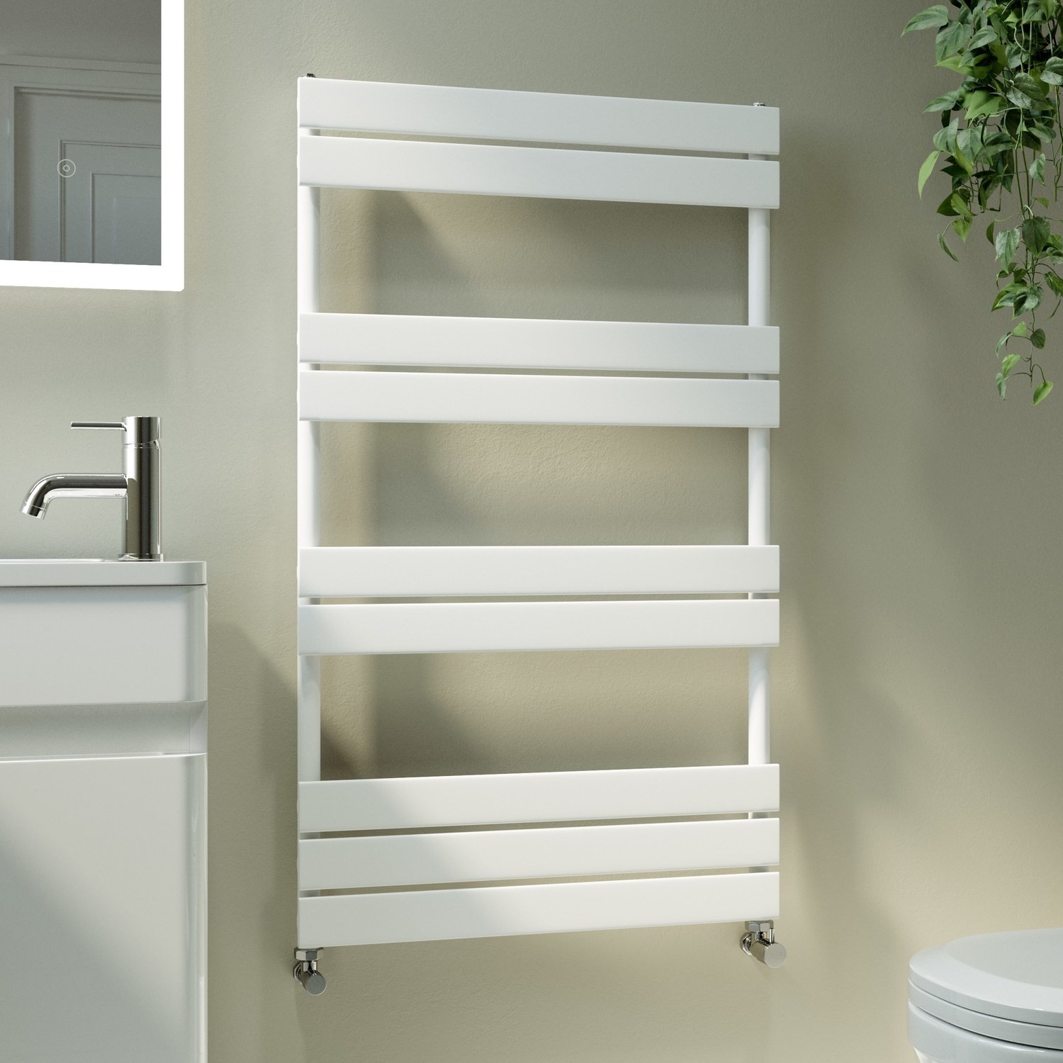 Riace Vertical Flat Towel Rail Radiator 1000X600mm Single Panel 1712 Btu VSTR9-1000-600WCF
