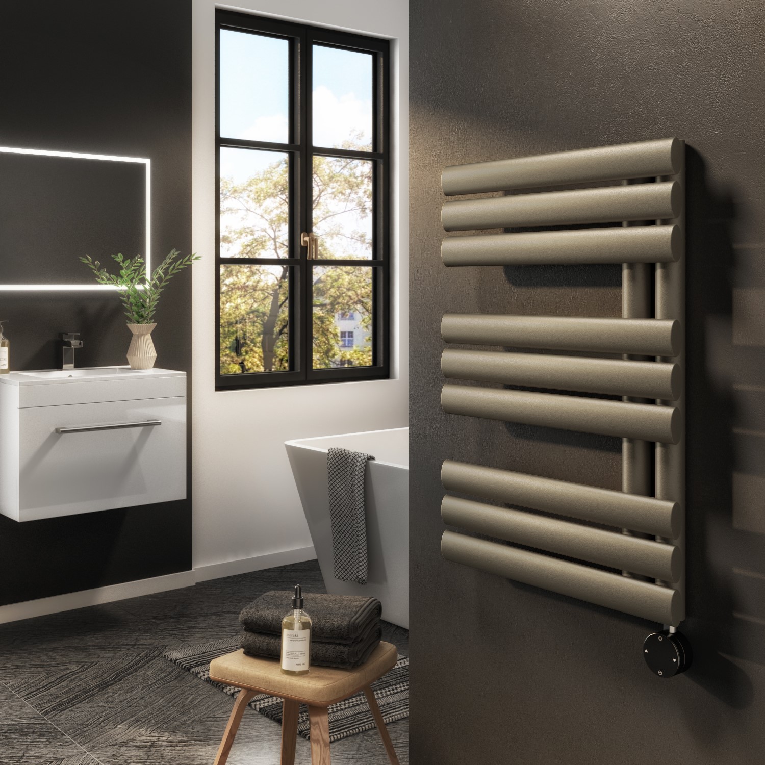 Electriq Antique  Smart Electric Towel Radiator With Wi-Fi Thermostat 600W H650xw450mm Bathroom Safe VSTR9-650-0.6BSW
