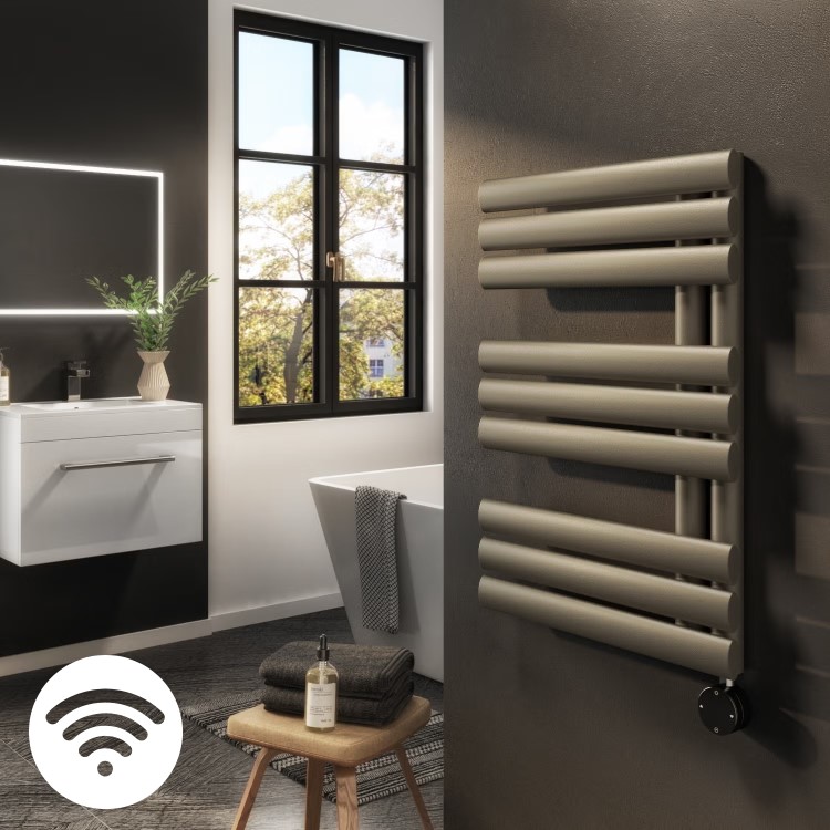 Antique Brass Smart Electric Towel Radiator with Wi-Fi Thermostat - 0.6kW - H650xW450mm - Bathroom Safe