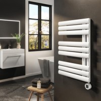 GRADE A1 - White Electric Towel Radiator 0.6kW with Wifi Thermostat - H650xW450mm - IPX4 Bathroom Safe GRADE A1 - White Electric Towel Radiator 0.6kW with Wifi Thermostat - H650xW450mm - IPX4 Bathroom Safe