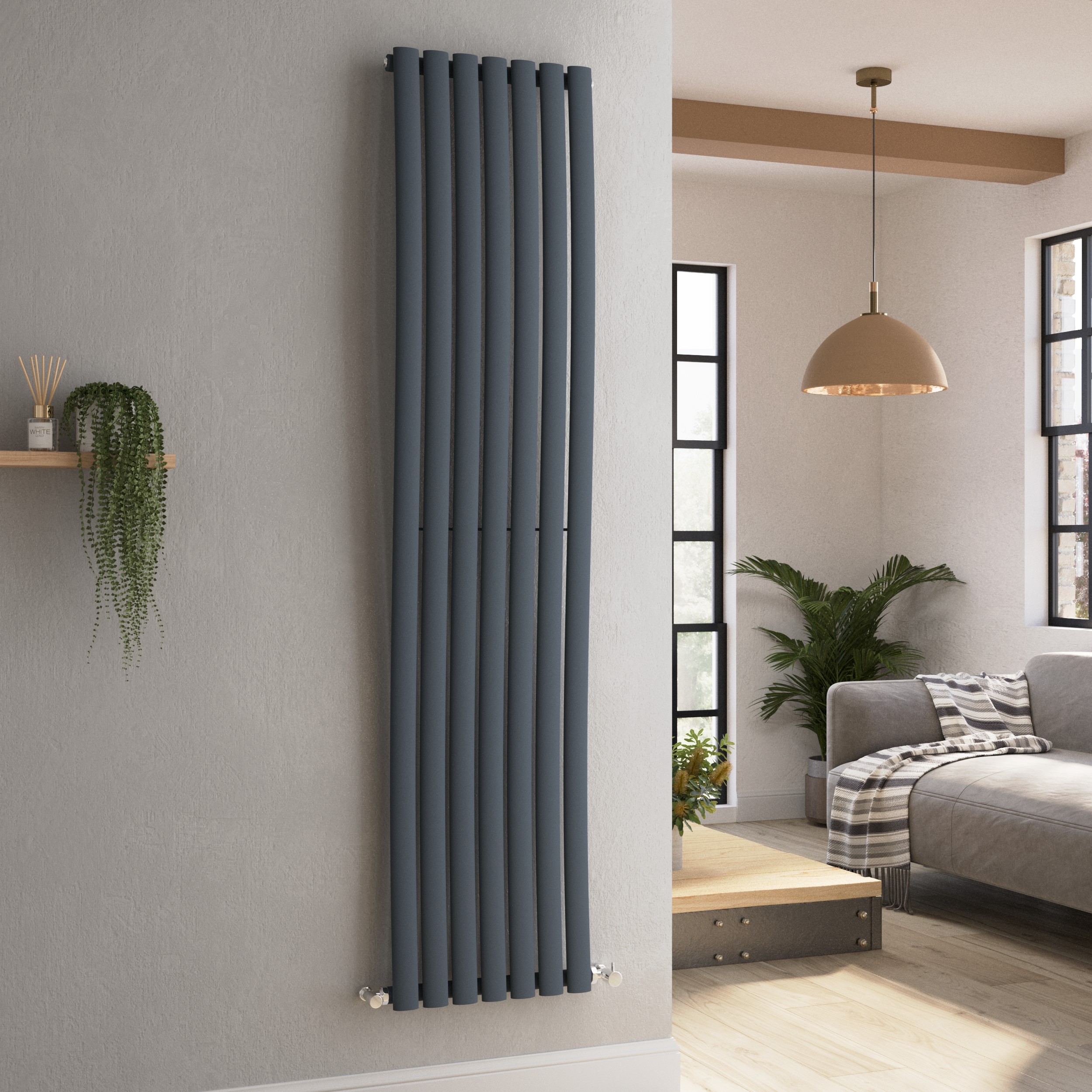 Onda  Vertical Oval Waved Designer Radiator 1800X413mm Single Panel 2926 Btu VSW7-1800-DGCO