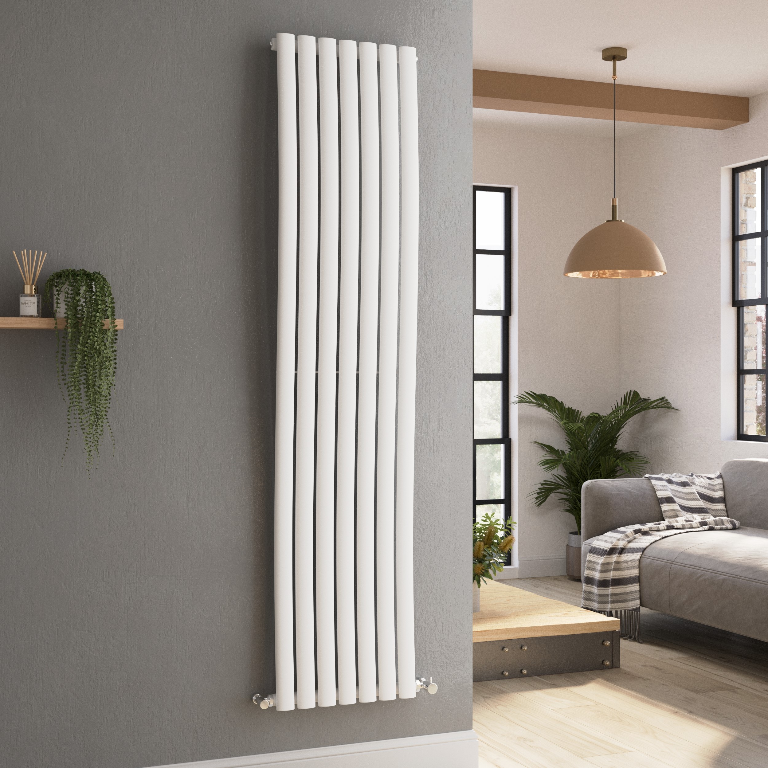 Onda  Vertical Oval Waved Designer Radiator 1800X413mm Single Panel 2926 Btu VSW7-1800-WCO