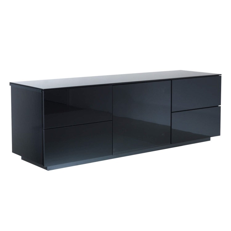 London Black Gloss Factory Assembled Packed TV Cabinet 1500x500x420mm 4 Drawers Plus Centre Cupboard