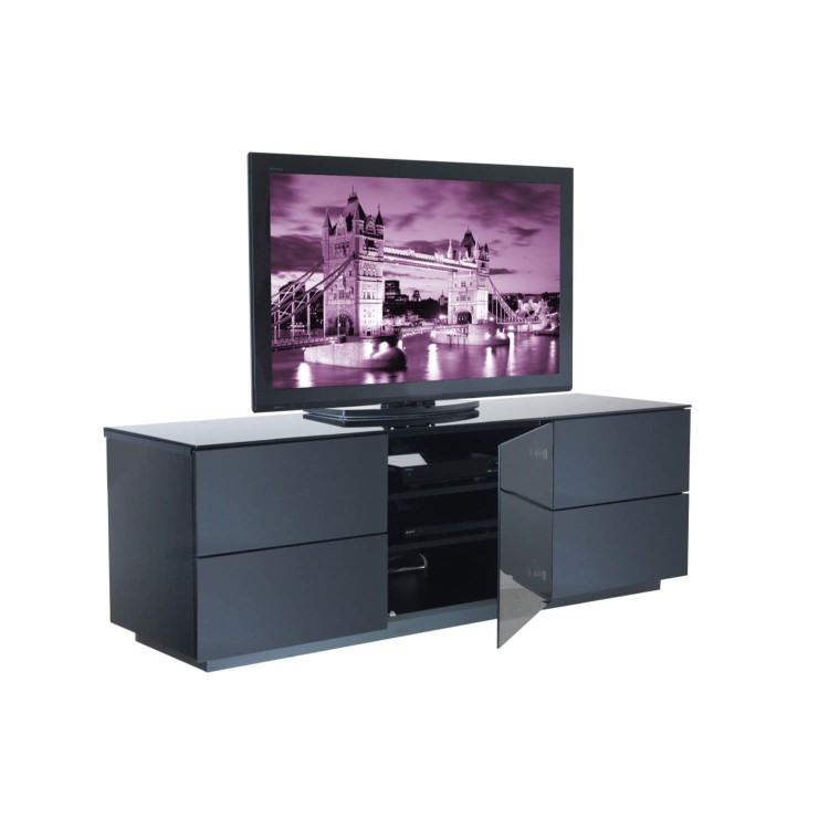 GRADE A3 - Heavy cosmetic damage - UKCF London Gloss Black TV Cabinet - Up to 60 Inch