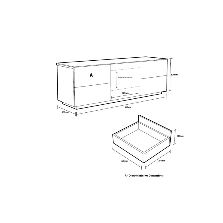 UKCF London Gloss White TV Cabinet - Up to 60 Inch - FULLY ASSEMBLED
