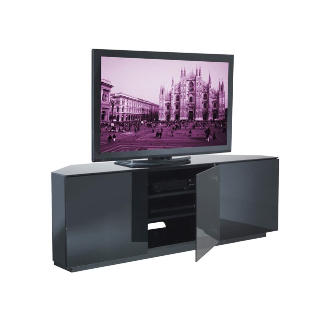 GRADE A3 - UKCF Milan Gloss Black Corner TV Cabinet - Up to 55 Inch
