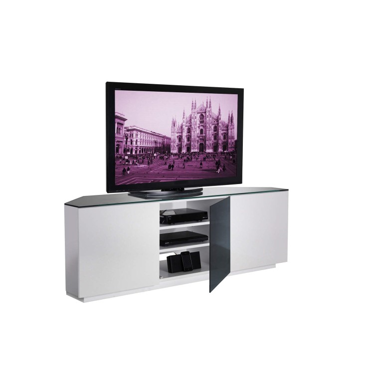 Milan gloss White and Black glass Corner Flat packed TV Cabinet 1500x500x400mm Two Side Cupboards wi