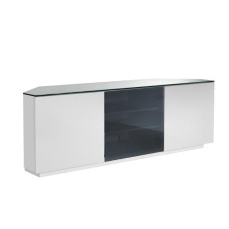 Milan gloss White and Black glass Corner Flat packed TV Cabinet 1500x500x400mm Two Side Cupboards wi