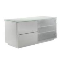 Paris white and white glass Flat packed TV Cabinet 110x50x45mm 2 drawers Side Cupboards with hidden 