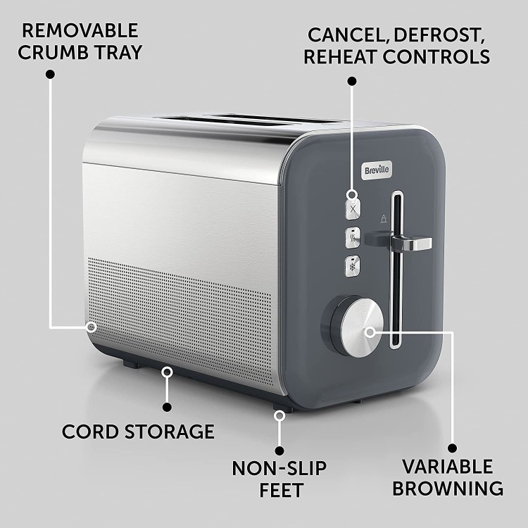 Breville High Gloss 2 Slice Toaster - Grey