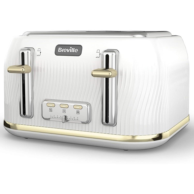 GRADE A1 - Breville VTT976 Flow 4 Slice Toaster - White & Gold